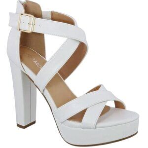 Top Moda White Bridal Block Heel Ankle Cross Strap Platform Sandals 10